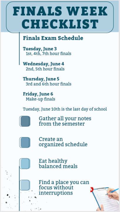 Final Exam Schedule graphic, information is same as listed in the webiste.